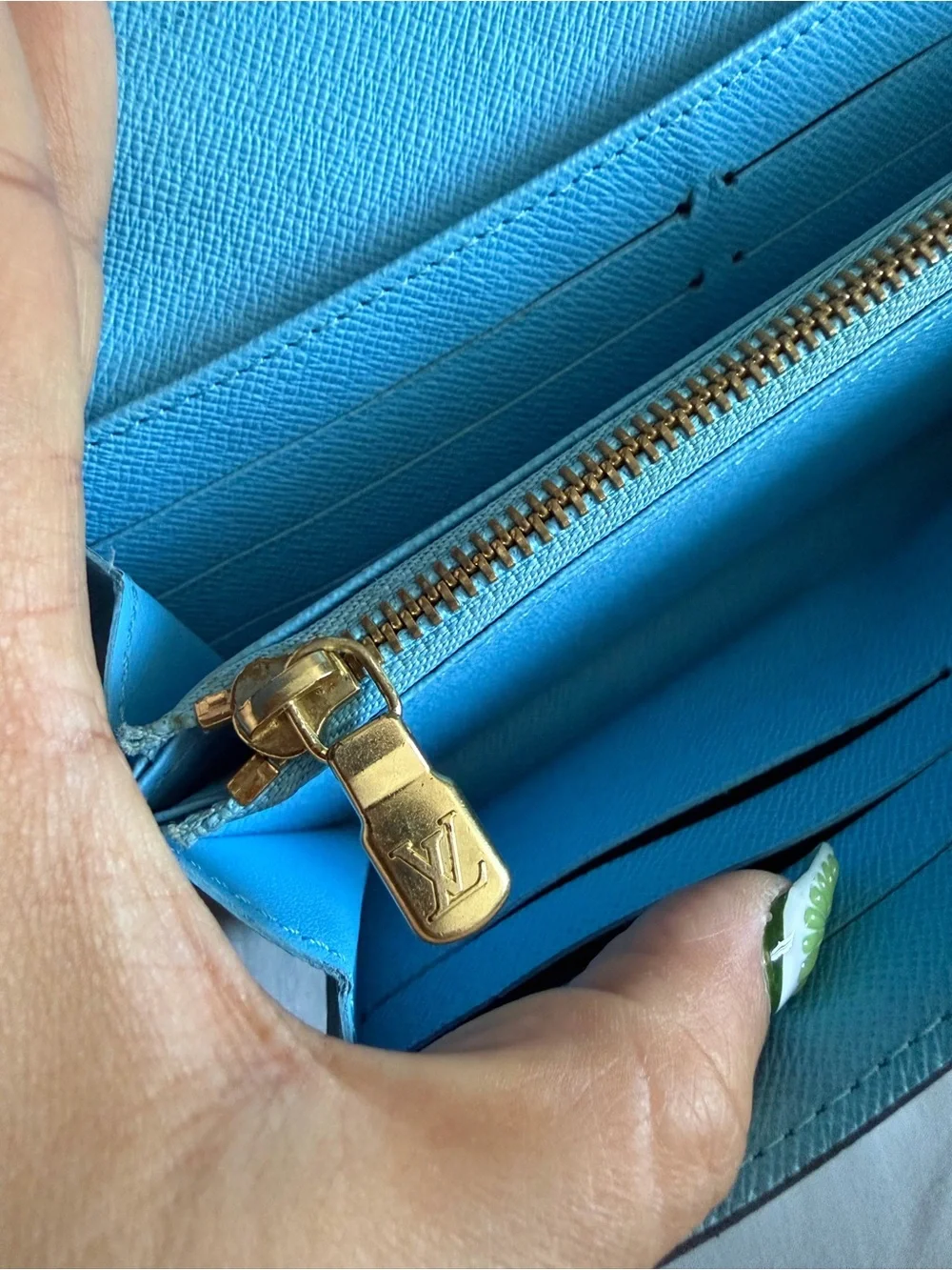 Louis Vuitton Turquoise Textured Leather Snap Wallet